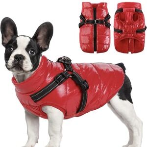 Water Resistant Puffy Vest With Sewn- In Harness Red Size XXL